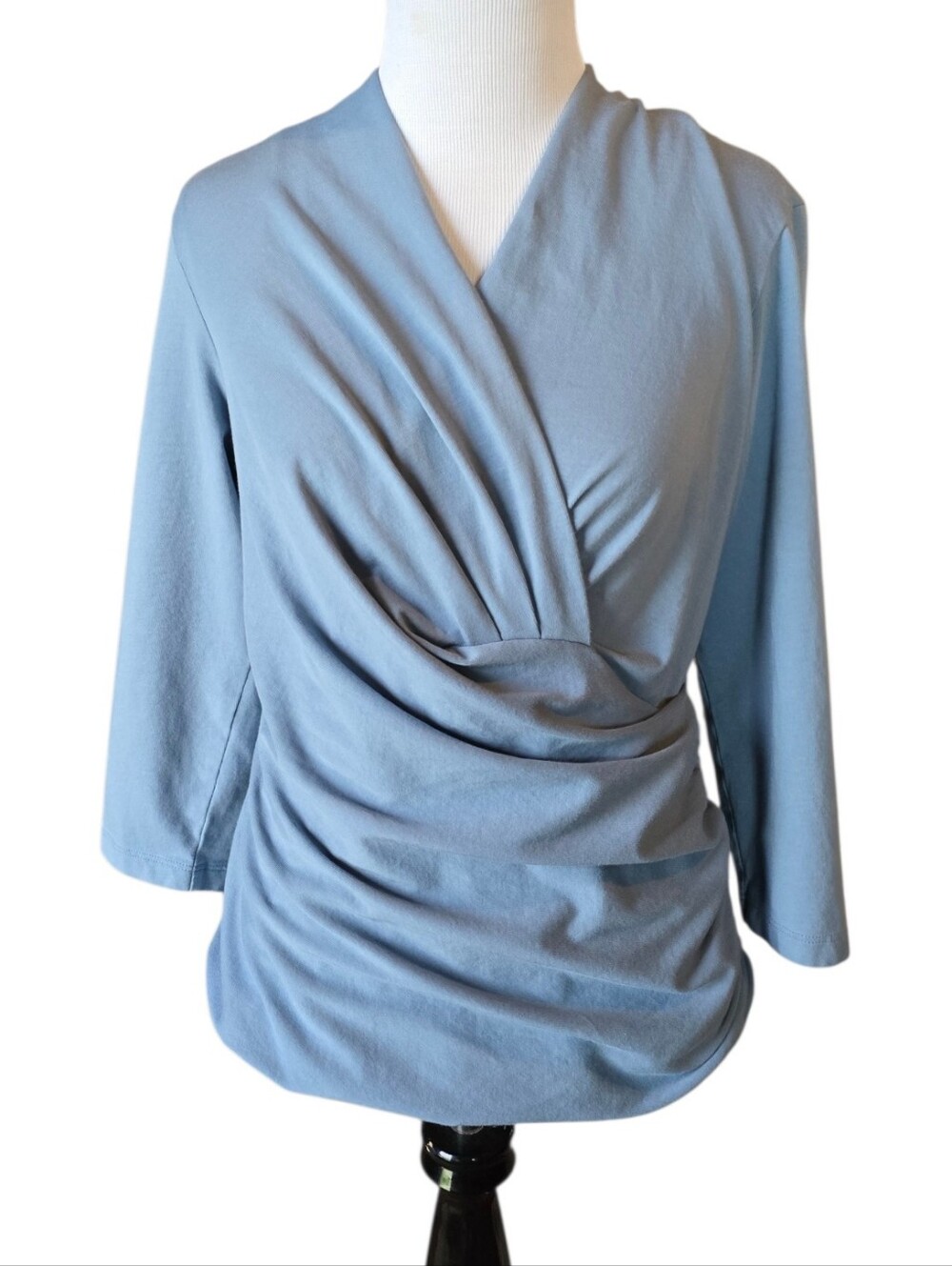 Peruvian Connection Blue Stretch Wrap Top Size Large